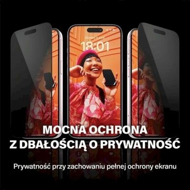 PanzerGlass Privacy Bundle 3in1 Permatomas dėklas + privacy Apsauginis stiklas + camera cover iPhone 15 9