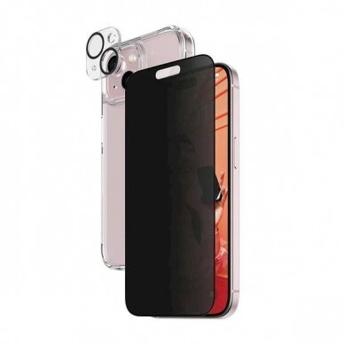 PanzerGlass Privacy Bundle 3in1 Permatomas dėklas + privacy Apsauginis stiklas + camera cover iPhone 15