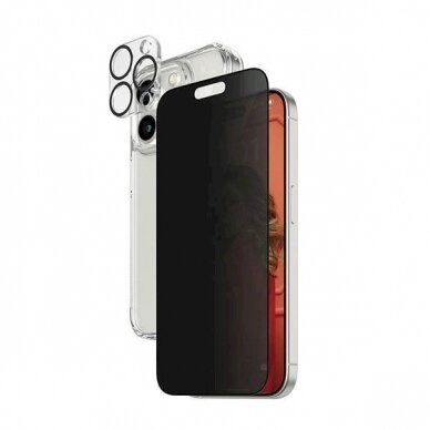 PanzerGlass Privacy Bundle 3in1 Permatomas dėklas + Privacy Apsauginis stiklas + Kameros apsauga iPhone 15 Pro Max