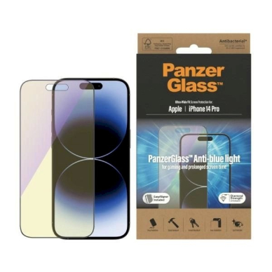 PanzerGlass Ultra-Wide Fit Antibacterial apsauginis stiklas Blue Light Filter Positioner iPhone 14 Pro