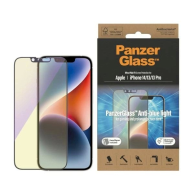 PanzerGlass Ultra-Wide Fit Antibacterial Apsauginis stiklas Blue Light Filter and Positioner iPhone 14/13 Pro/13