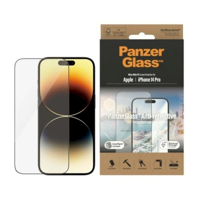 PanzerGlass Ultra-Wide Fit antibacterial apsauginis stiklas glare filter positioner iPhone 14 Pro