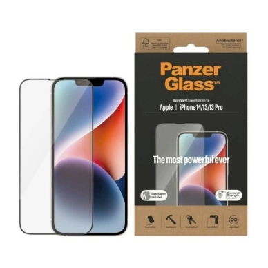 PanzerGlass Ultra-Wide Fit Antibacterial apsauginis stiklas Positioner iPhone 14/13 Pro/13