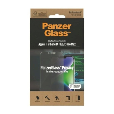 PanzerGlass Ultra-Wide Fit apsauginis stiklas  Antibacterial Privacy iPhone 14 Plus/13 Pro Max 7