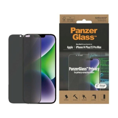 PanzerGlass Ultra-Wide Fit apsauginis stiklas  Antibacterial Privacy iPhone 14 Plus/13 Pro Max