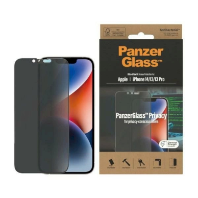 PanzerGlass Ultra-Wide Fit Apsauginis stiklas Antibacterial Privacy iPhone 14/13 Pro/13