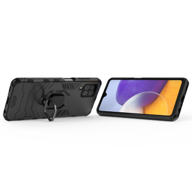 Dėklas su Žiedu Ring Armor Case Kickstand Tough Rugged Cover Samsung Galaxy A22 4G Juodas 6