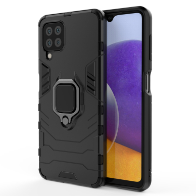 Dėklas su Žiedu Ring Armor Case Kickstand Tough Rugged Cover Samsung Galaxy A22 4G Juodas