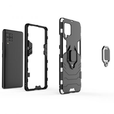 Dėklas Ring Armor Case Kickstand Tough Rugged Samsung Galaxy A42 5G Juodas 1