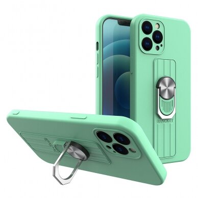 Dėklas su žiedu Ring Case silicone iPhone 12 Mėtinis