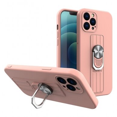 Dėklas su žiedu Ring Case silicone iPhone 12 Pro Rožinis