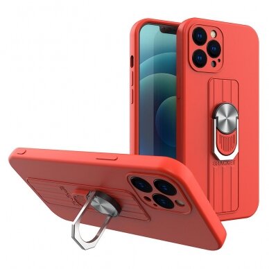 Dėklas su žiedu Ring Case silicone iPhone 13 mini Raudonas