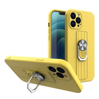 Dėklas su žiedu Ring Case silicone iPhone 13 mini Geltonas