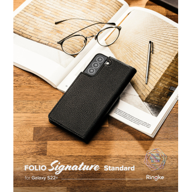 Dėklas Ringke Folio Signature Flip Leather Samsung Galaxy S22 Plus Juodas (FSS118R262) 2