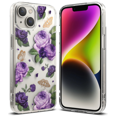 Dėklas Ringke Fusion Design Armored iPhone 14 Plus Permatomas (Purple rose) (FD637E29)