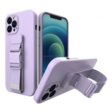 Dėklas su dirželiu Rope case gel TPU iPhone 12 mini Violetinis