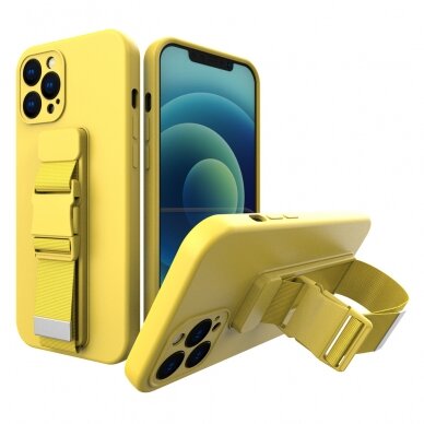 Dėklas su dirželiu Rope case gel TPU iPhone 12 Pro Max Geltonas