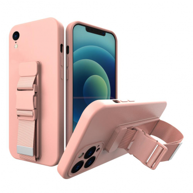 Dėklas su dirželiu Rope case gel TPU iPhone XR rožinis