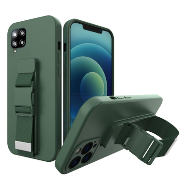 Dėklas su dirželiu Rope case gel TPU Samsung Galaxy A22 4G tamsiai žalias