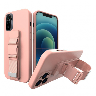 Dėklas su dirželiu Rope case gel TPU Xiaomi Redmi Note 11 / 11T 5G / Poco M4 Pro 5G rožinis