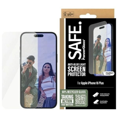 SAFE by PanzerGlass Screen Protection Anti-blue Light Apsauginis stiklas iPhone 16 Plus / 15 Plus - transparent