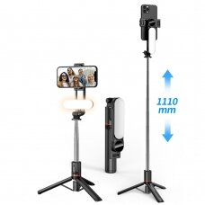 [Užsakomoji prekė] Selfie Stick cu Lumini LED Portabil - Techsuit (L15) - Juodos spalvos