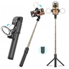 [Užsakomoji prekė] Selfie lazda Su apšvietimu LED, 84cm - Techsuit (K13) - Juodas