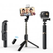 [Užsakomoji prekė] Selfie lazda su trikoju, 76cm - Techsuit (Q03s) - Juodas
