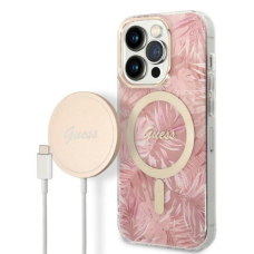 Dėklas su pakrovėju Set Guess Jungle MagSafe GUBPP14XHJEACSP iPhone 14 Pro Max Rožinis