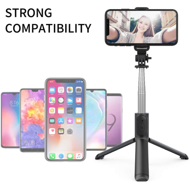 [Užsakomoji prekė] Selfie Stick Bluetooth - Techsuit Remote and Tripod Mount (Q01) - Juodas 1