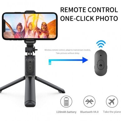 [Užsakomoji prekė] Selfie Stick Bluetooth - Techsuit Remote and Tripod Mount (Q01) - Juodas 4