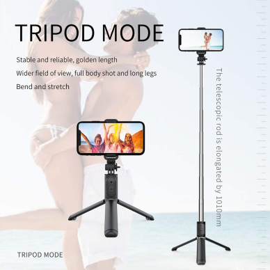 [Užsakomoji prekė] Selfie Stick Bluetooth - Techsuit Remote and Tripod Mount (Q01) - Juodas 5