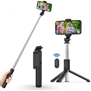 [Užsakomoji prekė] Selfie Stick Bluetooth - Techsuit Remote and Tripod Mount (Q01) - Juodas
