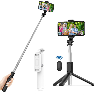 [Užsakomoji prekė] Selfie Stick Bluetooth - Techsuit Remote and Tripod Mount (Q01) - Baltas