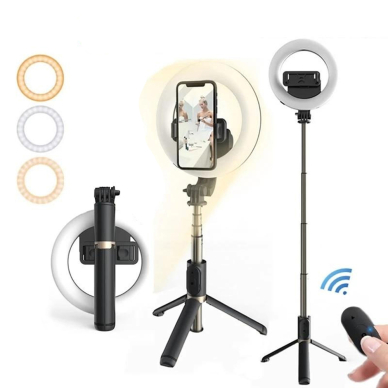 [Užsakomoji prekė] Selfie Stick cu lampa circulara - Techsuit (Q07) - Juodos spalvos 4