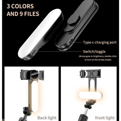 [Užsakomoji prekė] Selfie Stick cu Lumini LED Portabil - Techsuit (L15) - Juodos spalvos 3