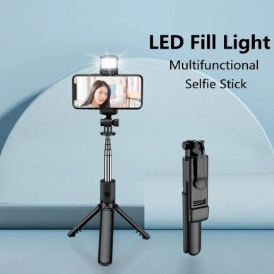 [Užsakomoji prekė] Selfie lazda Su apšvietimu LED, 67cm - Techsuit (S03-S) - Juodas 1