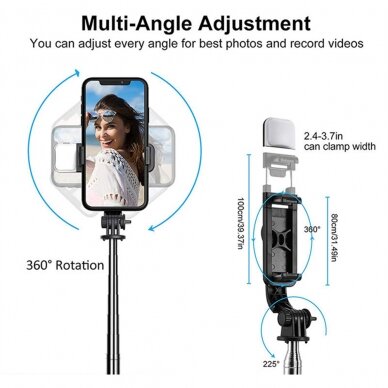 [Užsakomoji prekė] Selfie Stick cu Trepied si LED - Techsuit (Q02S) - Juodos spalvos 4