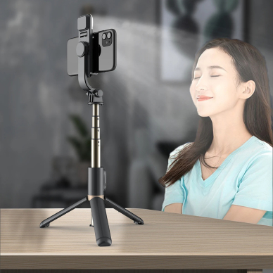 [Užsakomoji prekė] Selfie lazda su trikoju, 76cm - Techsuit (Q03s) - Juodas 3