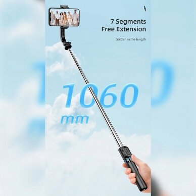 [Užsakomoji prekė] Selfie lazda su trikoju, Pliabil, 106cm - Techsuit (C01) - Juodas 4