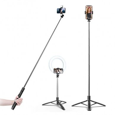 [Užsakomoji prekė] Selfie lazda Stabil cu Trepied, Telecomanda, 158cm - Techsuit (Q05) - Juodas 4