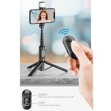 [Užsakomoji prekė] Selfie Stick Wireless - Techsuit LED Tripod (Q12S) - Juodas 4