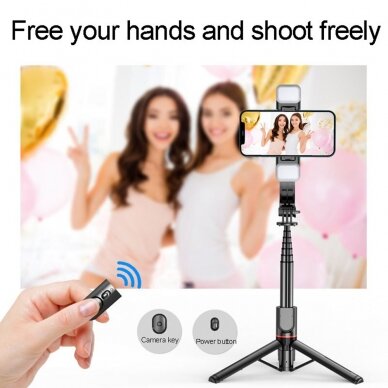 [Užsakomoji prekė] Selfie Stick Wireless - Techsuit Tripod Mount LED (L12D) - Juodos spalvos 5