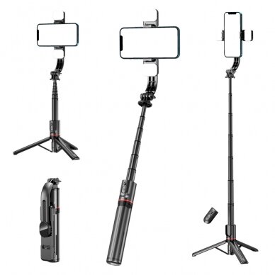 [Užsakomoji prekė] Selfie Stick Wireless - Techsuit Tripod Mount LED (L12D) - Juodos spalvos