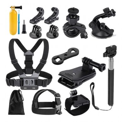 [Užsakomoji prekė] Set Accesorii GoPro 14in1 - Techsuit Action Camera (CAL29) - Juodas