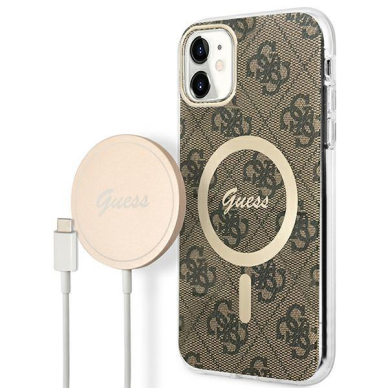 Dėklas su pakrovėju Set Guess 4G Print MagSafe GUBPN61H4EACSW iPhone 11 Rudas