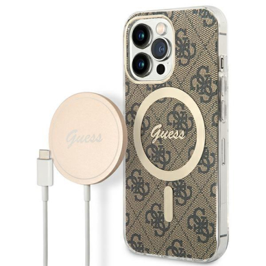 Dėklas su pakrovėju Set Guess 4G Print MagSafe GUBPP13LH4EACSW iPhone 13 Pro Rudas