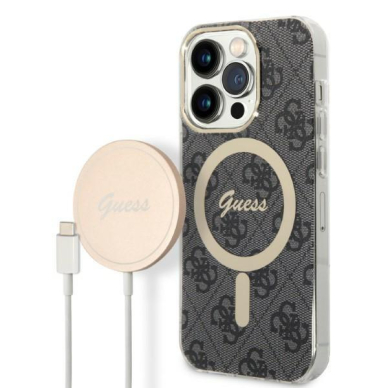 Dėklas su pakrovėju Set Guess 4G Print MagSafe GUBPP14LH4EACSK iPhone 14 Pro Juodas