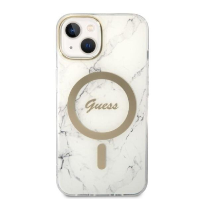 Dėklas su pakrovėju Set Guess Marble MagSafe GUBPP14MHMEACSH iPhone 14 Plus Baltas 2