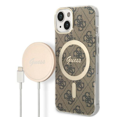 Dėklas su pakrovėju Set Guess 4G Print MagSafe GUBPP14SH4EACSW iPhone 14 Rudas